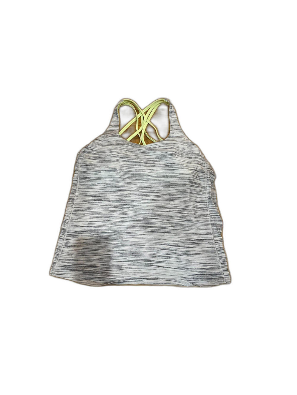 women's lululemon 2-in-1 tank top with built-in bra size 10 grey neon yellow